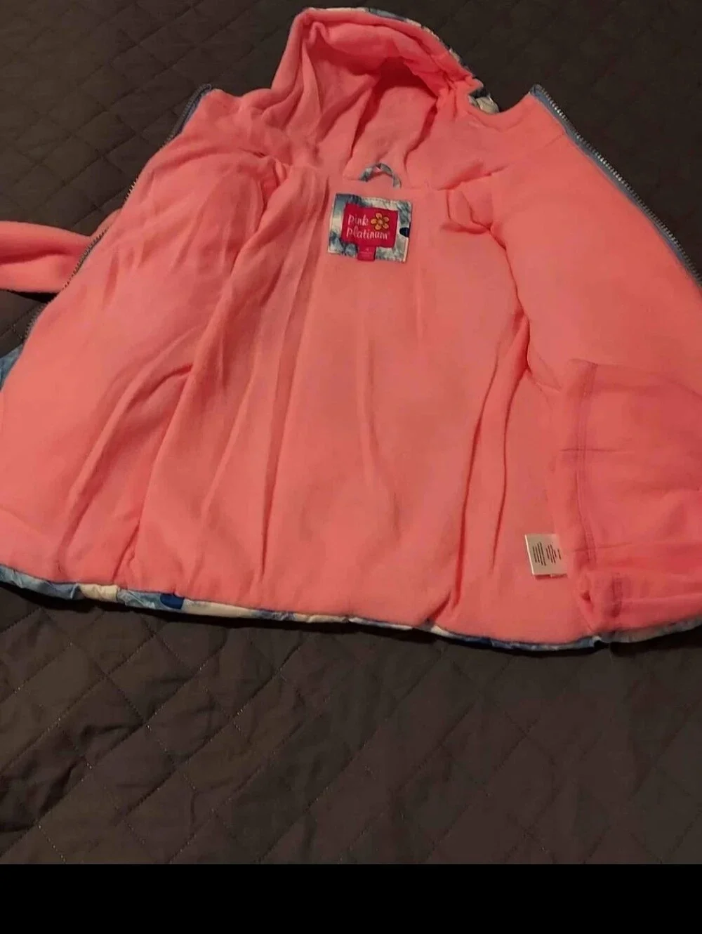 Pink Platinum Blue & White Tie-Dye Heart Puffer Jacket with Pink Scarf